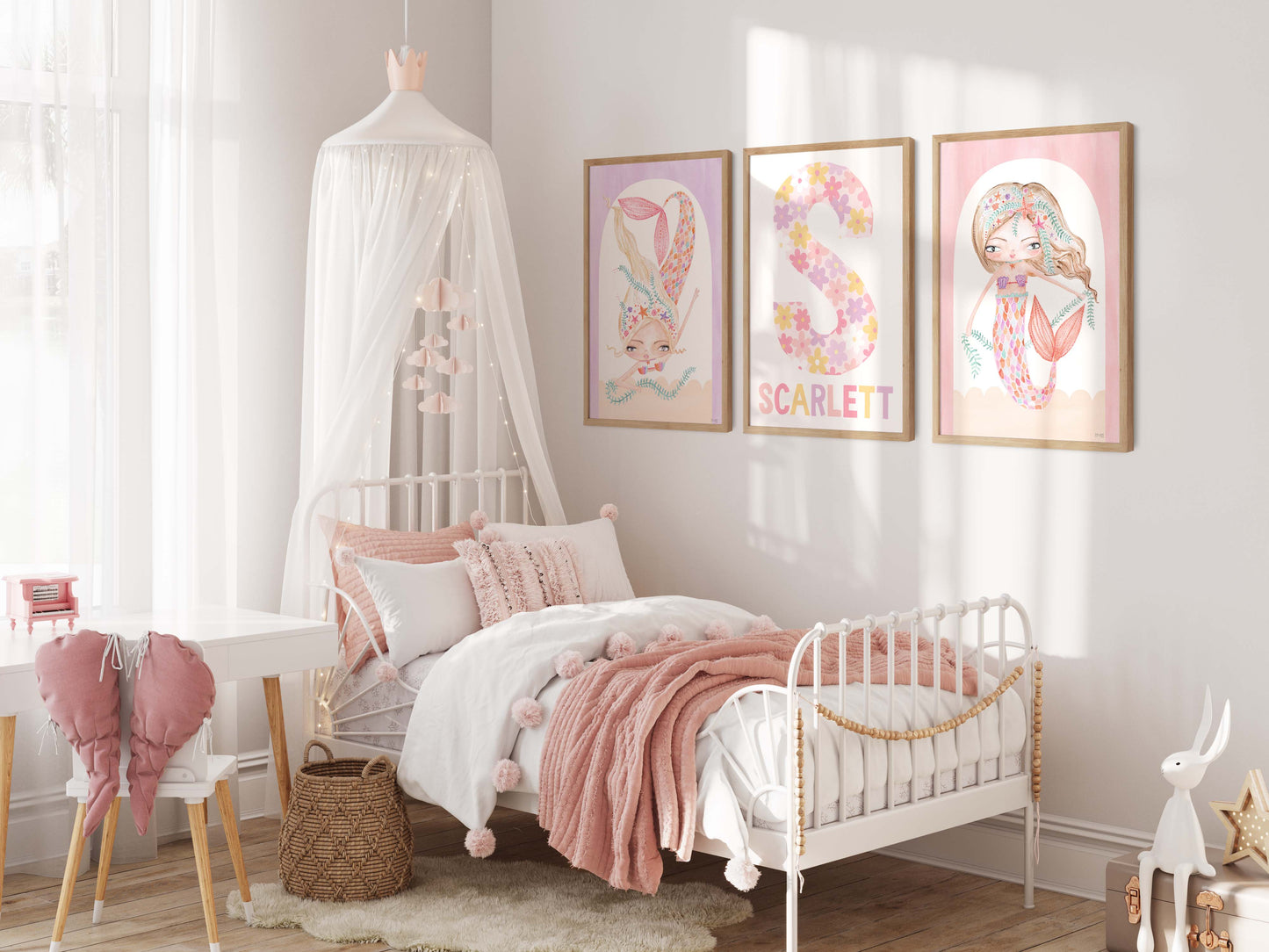 Pip+Phee Personalised Daisy Name Art Print - Pastel