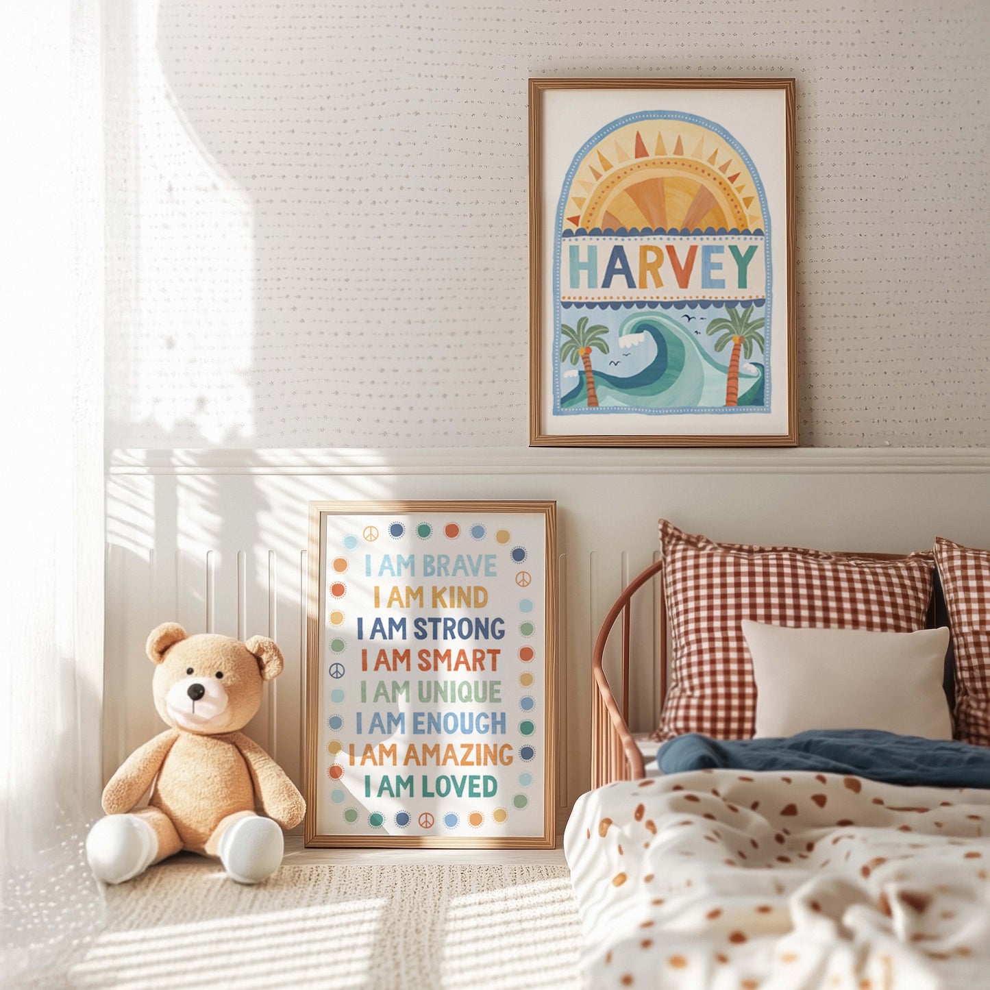 Pip+Phee You Are... Brave, Loved, Positive Affirmation Quote Art Print - Blues - Rust - Sage