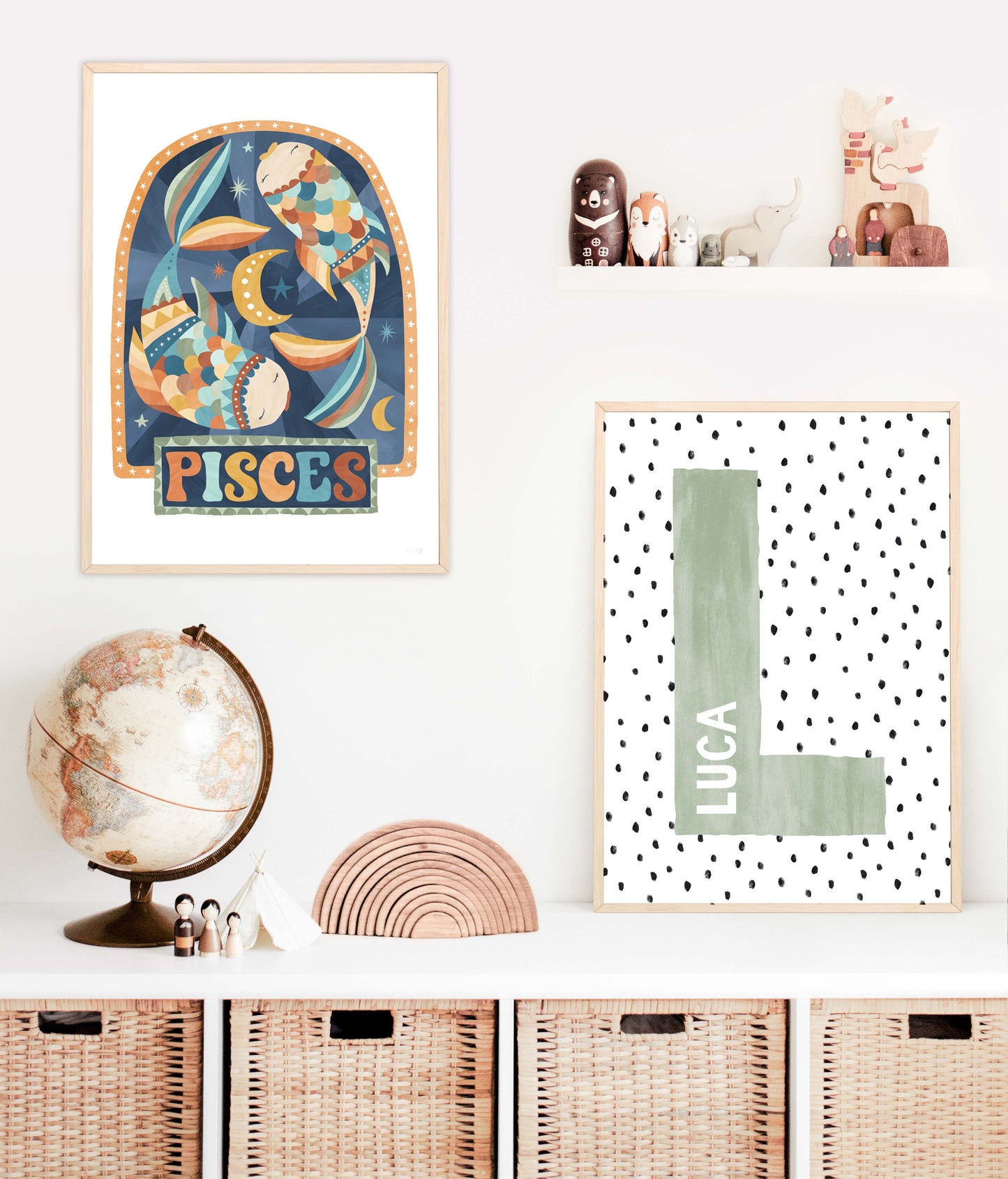 Pip+Phee Horoscope Zodiac Art Print - Pisces - Blue/Rust