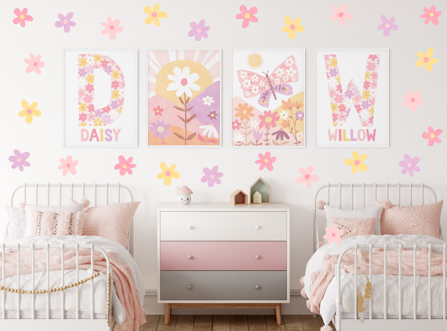 Pip+Phee Personalised Daisy Name Art Print - Pastel