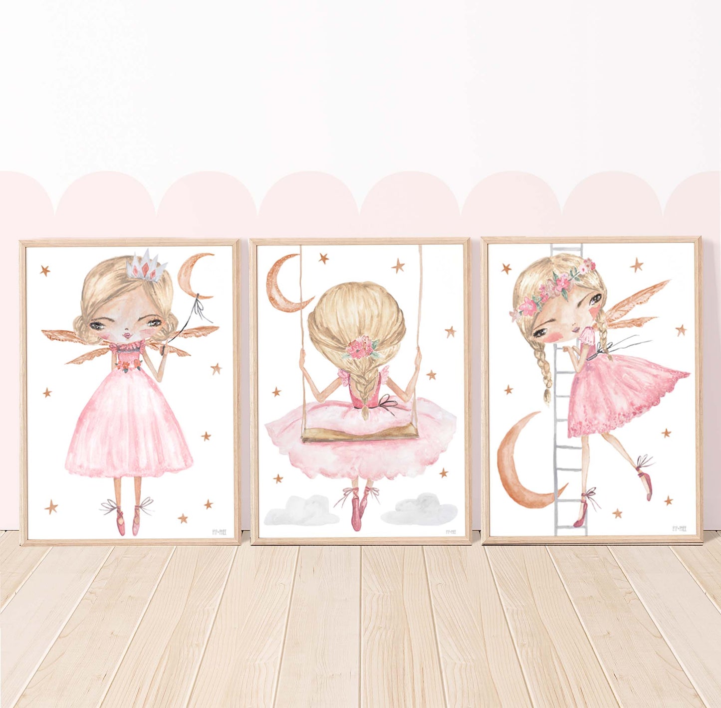 Pip+Phee Pink Princess Moon Ladder Art Print