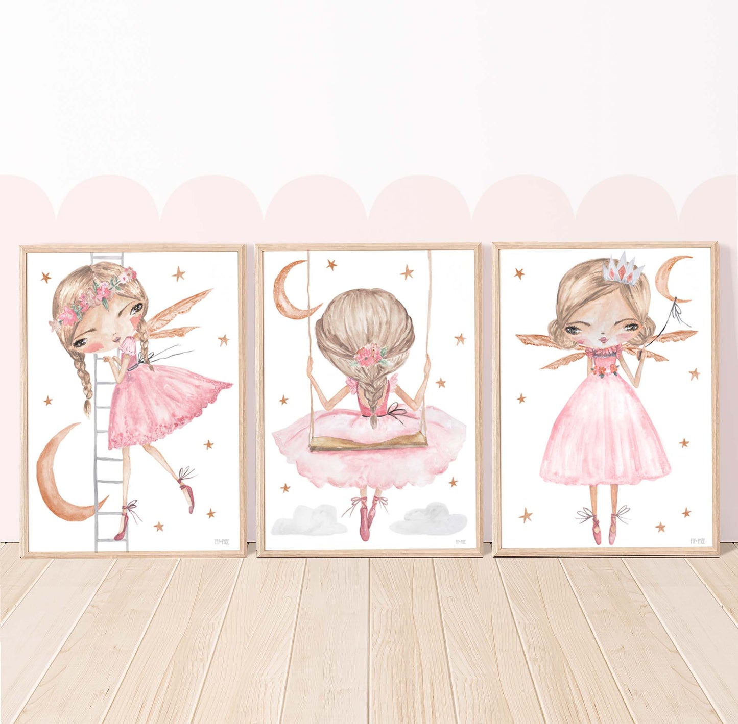 Pip+Phee Pink Princess Moon Ladder Art Print