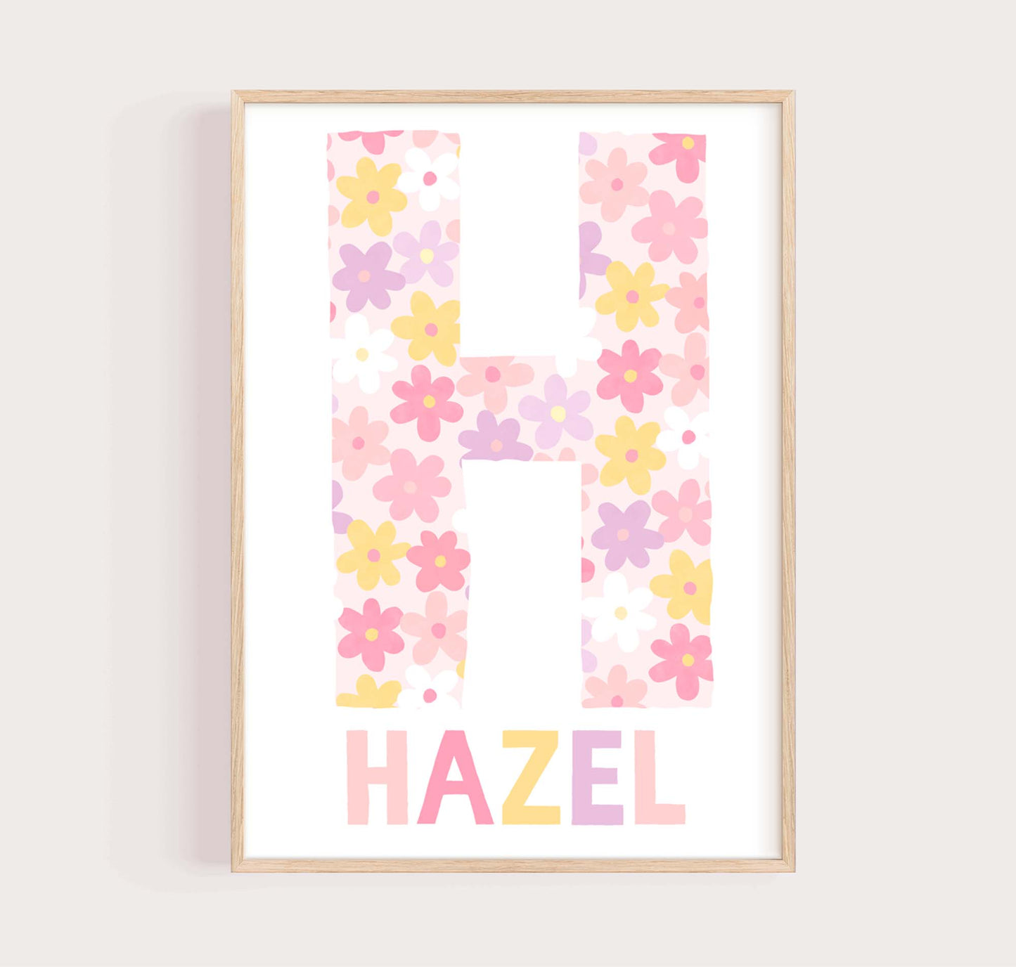 Pip+Phee Personalised Daisy Name Art Print - Pastel