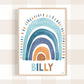 Pip+Phee Personalised Rainbow Art Print - Surf Blues