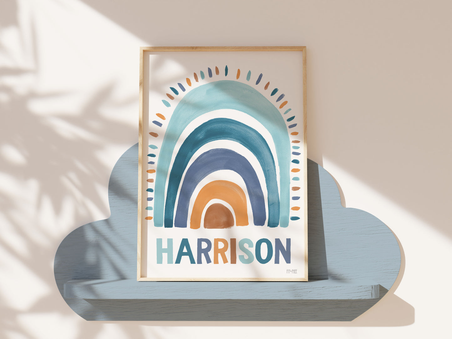 Pip+Phee Personalised Rainbow Art Print - Surf Blues
