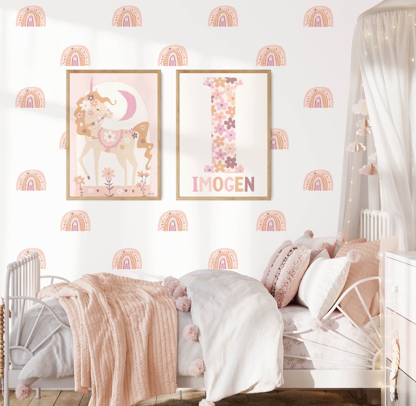 Pip+Phee Daisy Rainbow Fabric Wall Decals - Small Size - Dusty Peach Colours
