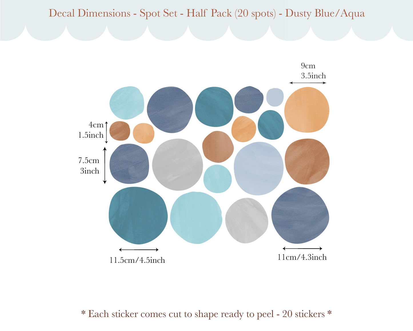 Pip+Phee Spot Fabric Wall Decals - Reusable - Beach Blues colours