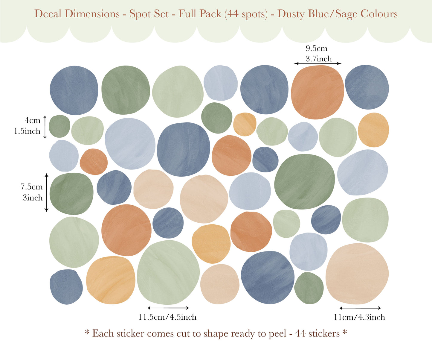 Pip+Phee Spot Fabric Wall Decals - Reusable - Dusty Blue - Sage - Rust Colours