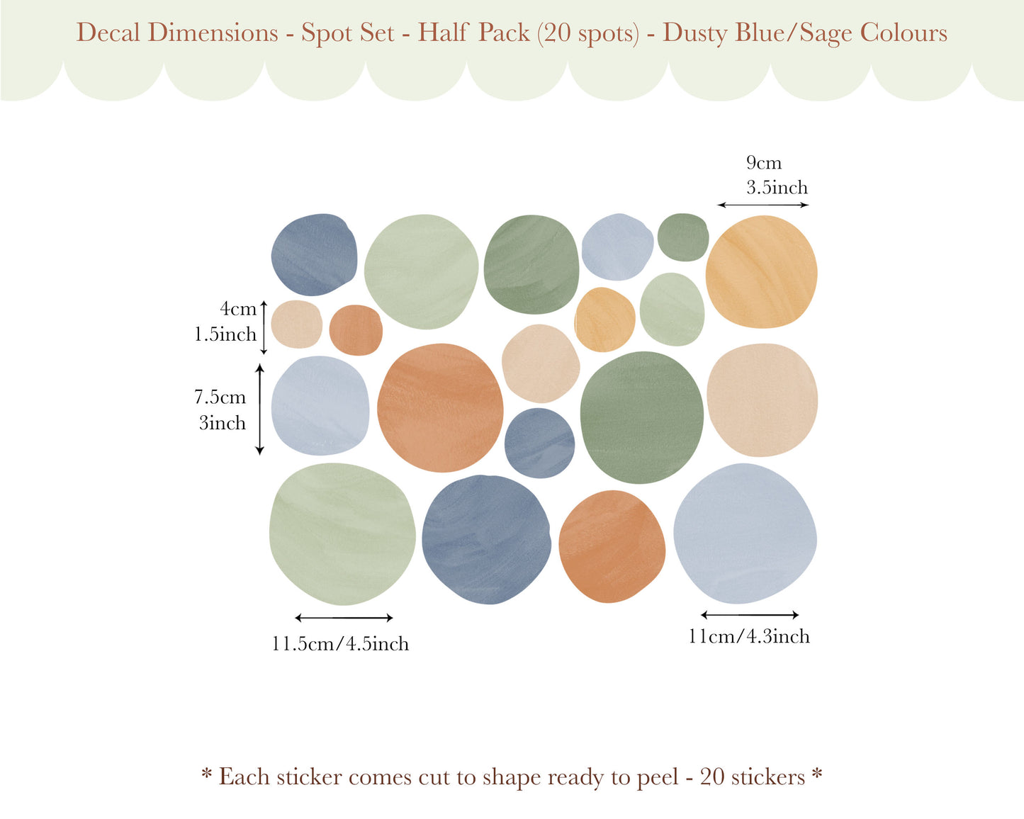 Pip+Phee Spot Fabric Wall Decals - Reusable - Dusty Blue - Sage - Rust Colours