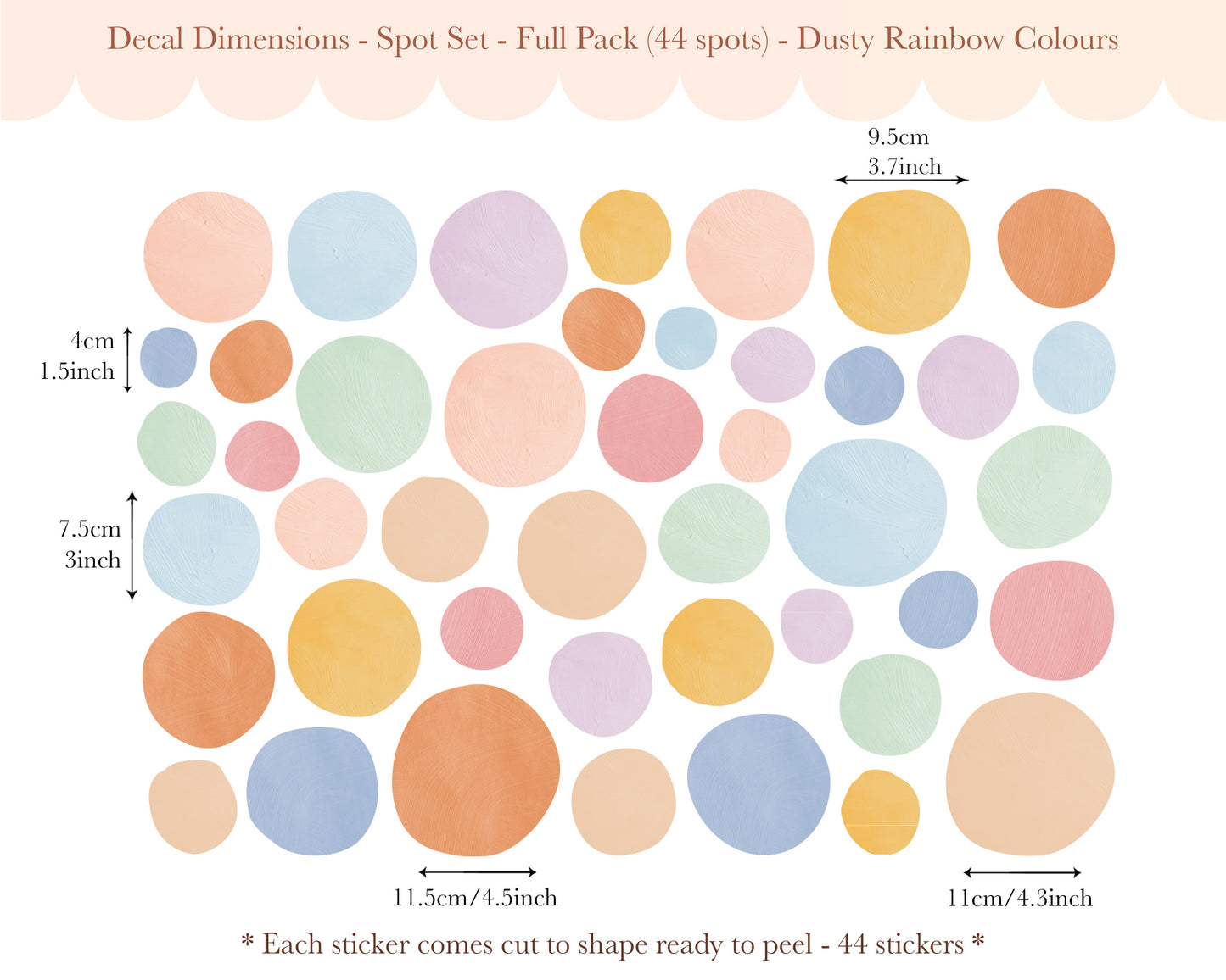 Pip+Phee Spot Fabric Wall Decals - Reusable - Dusty Rainbow colours