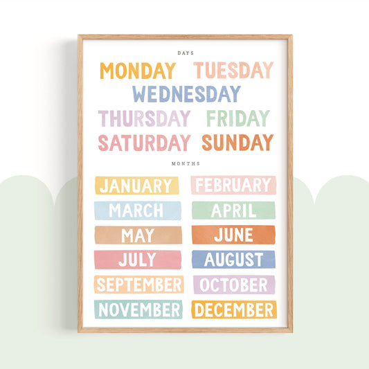 Pip+Phee Clever Cookie Days & Months Art Print - Dusty Pastel