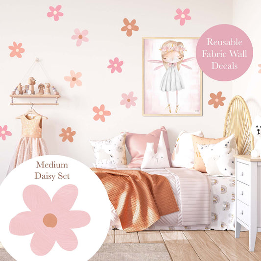 Pip+Phee Daisy Fabric Wall Decals - Medium Size - Dusty Peach & Pink Colours