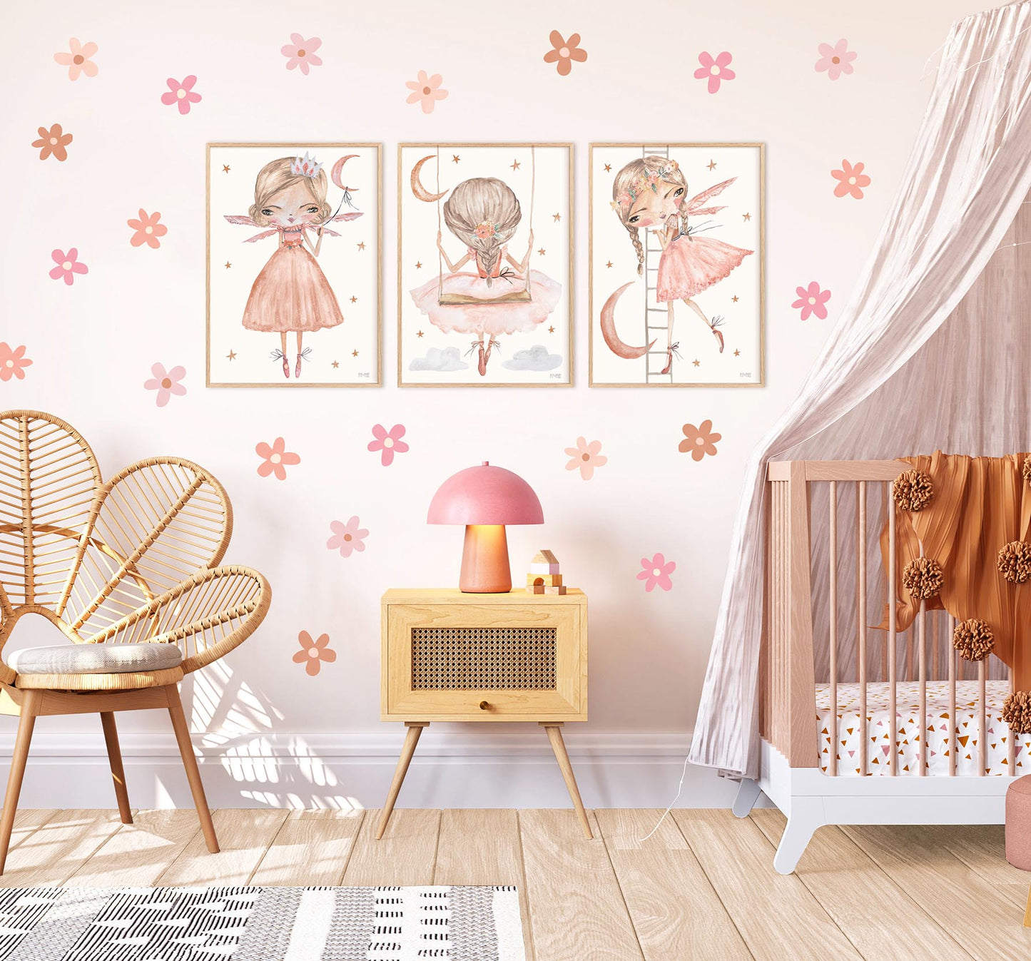 Pip+Phee Daisy Fabric Wall Decals - Small Size - Dusty Peach & Pink Colours