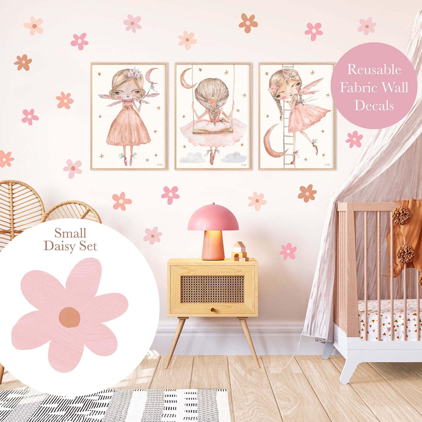 Pip+Phee Daisy Fabric Wall Decals - Small Size - Dusty Peach & Pink Colours