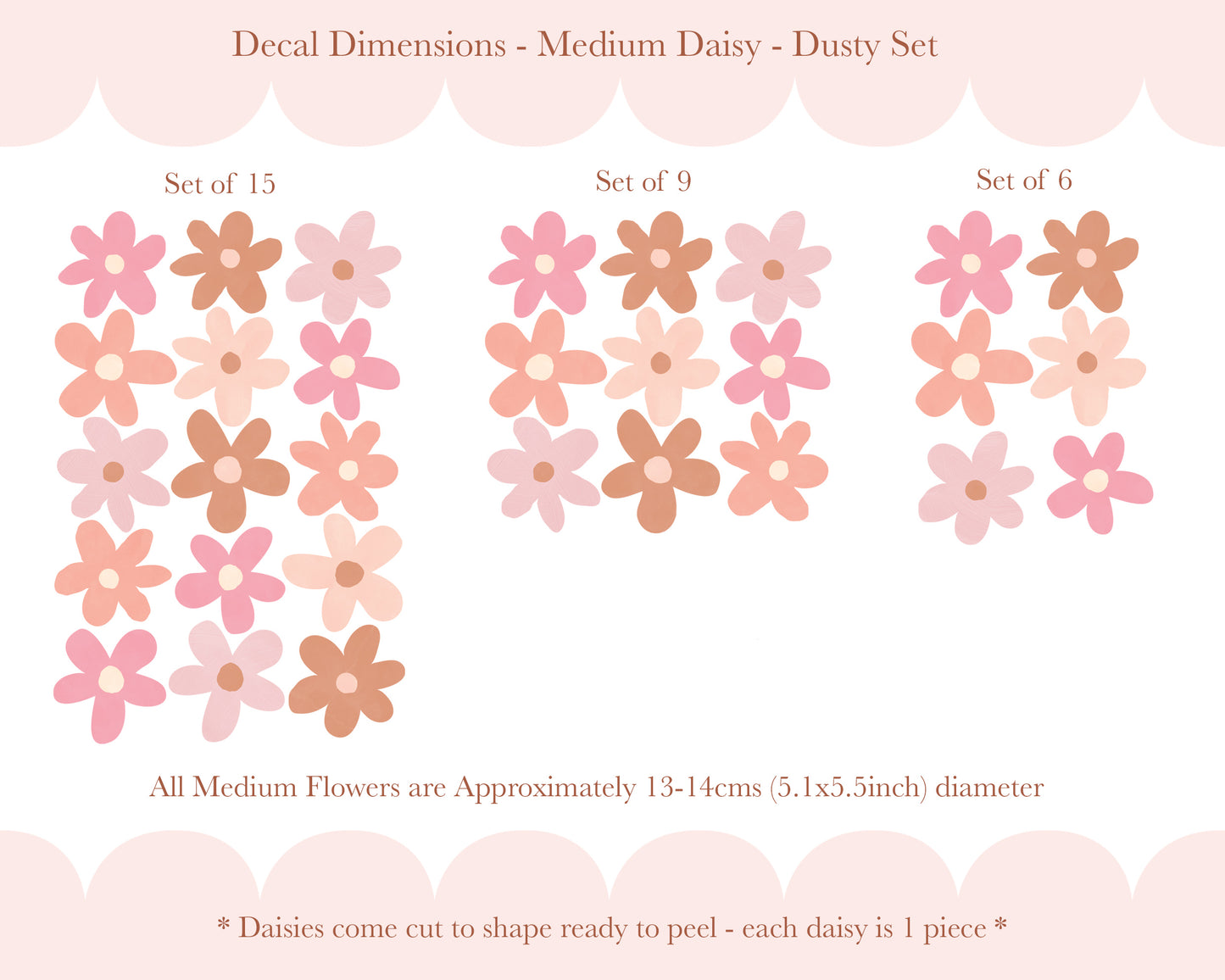 Pip+Phee Daisy Fabric Wall Decals - Medium Size - Dusty Peach & Pink Colours