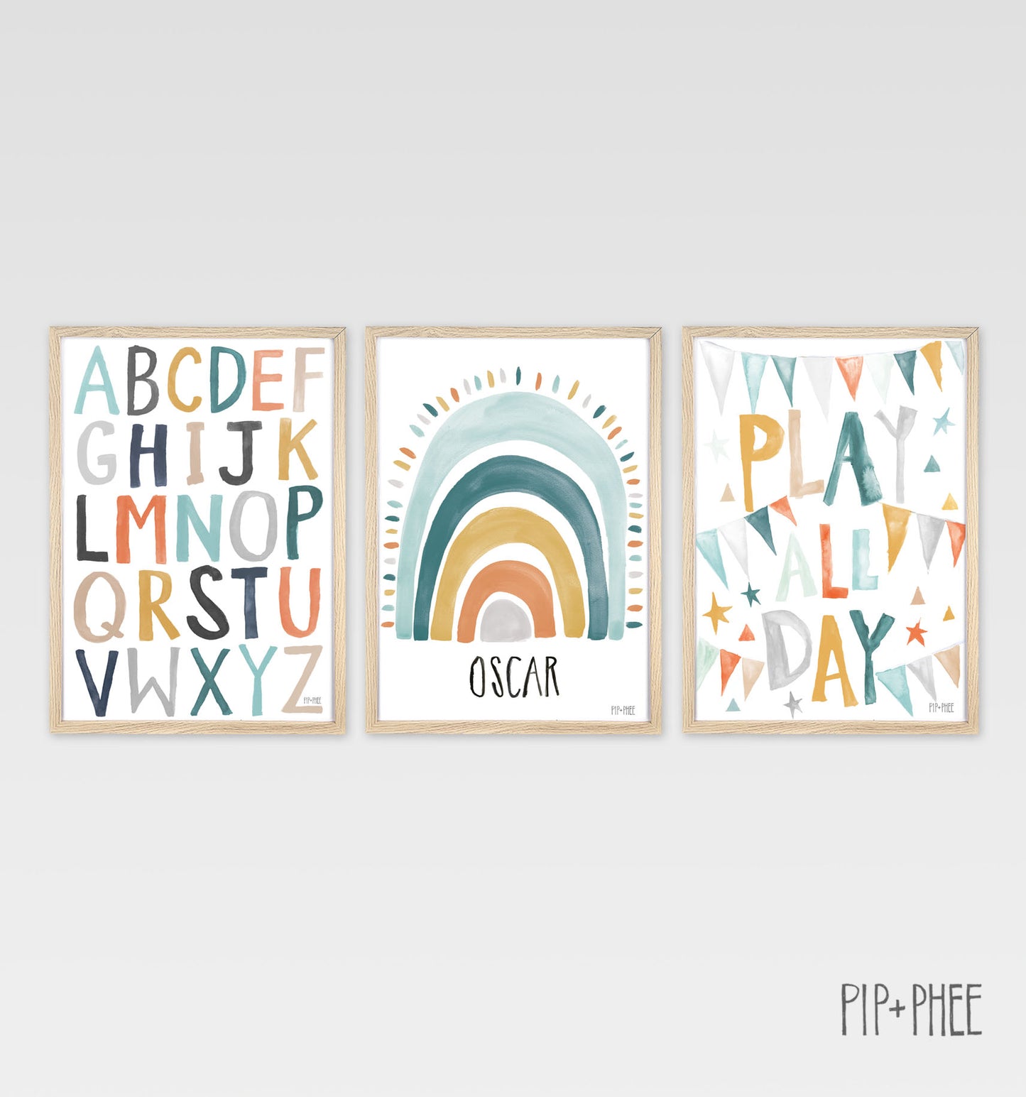 Pip+Phee Play All Day Art Print - Teal Rust