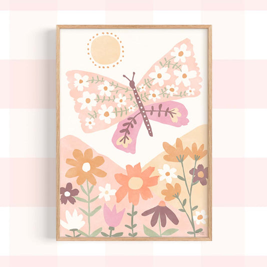 Pip+Phee Daisy Butterfly Art Print - Dusty Peach