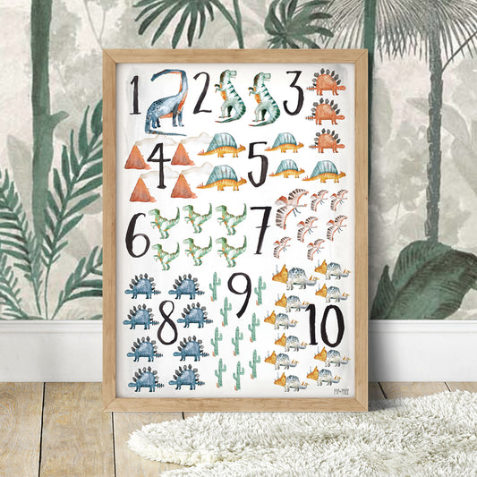 Pip+Phee Dinosaur Numbers Watercolour Art Print