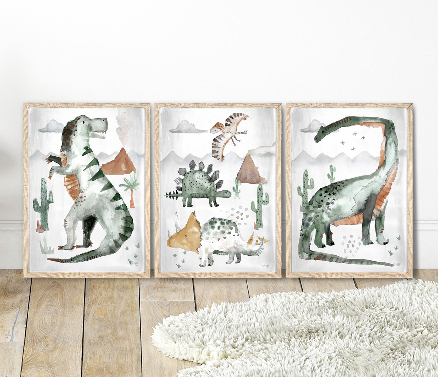 Pip+Phee Dinosaur Mixed Watercolour Art Print