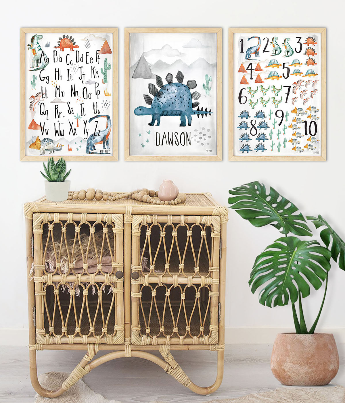Pip+Phee Dinosaur Numbers Watercolour Art Print