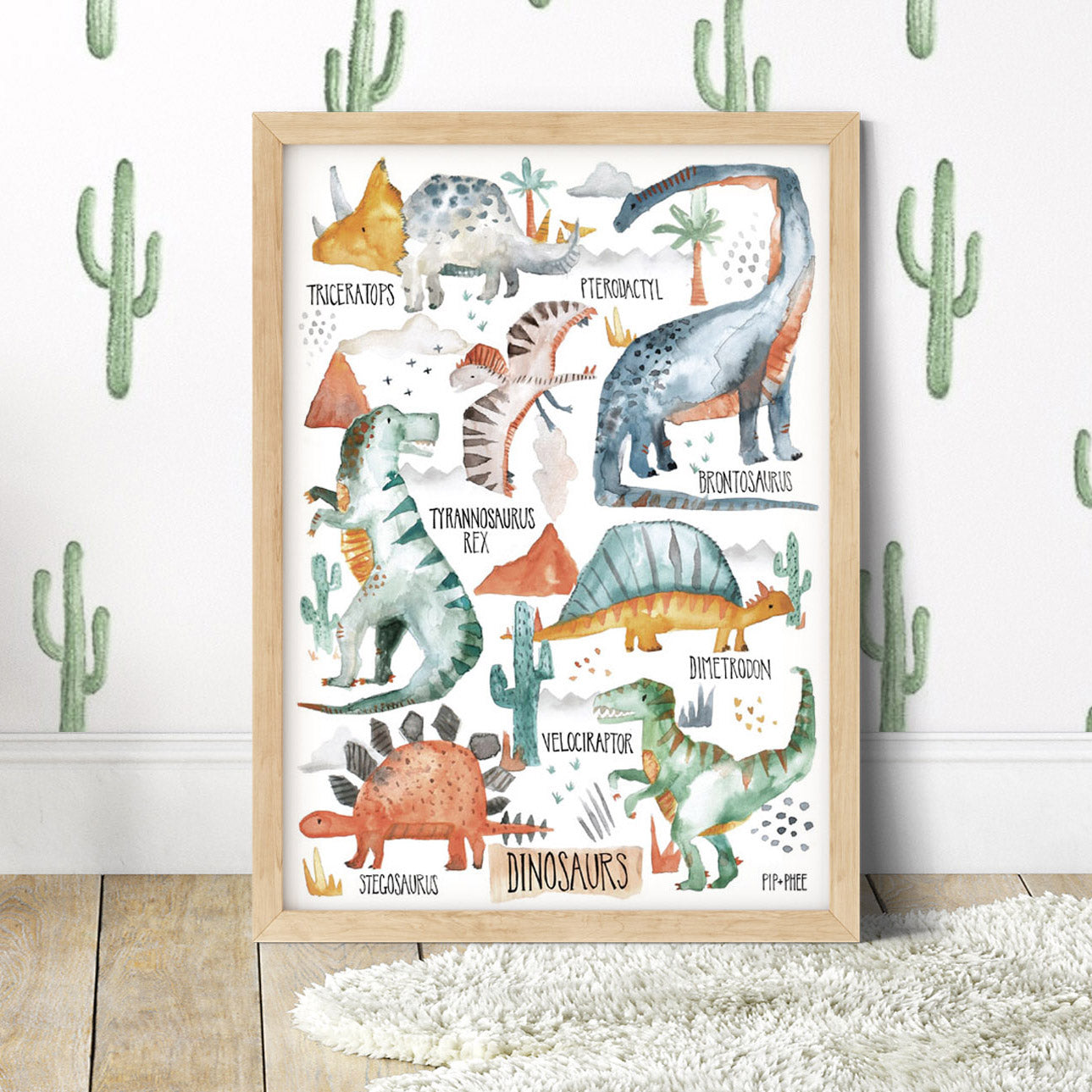 Pip+Phee Dinosaur Chart Watercolour Art Print