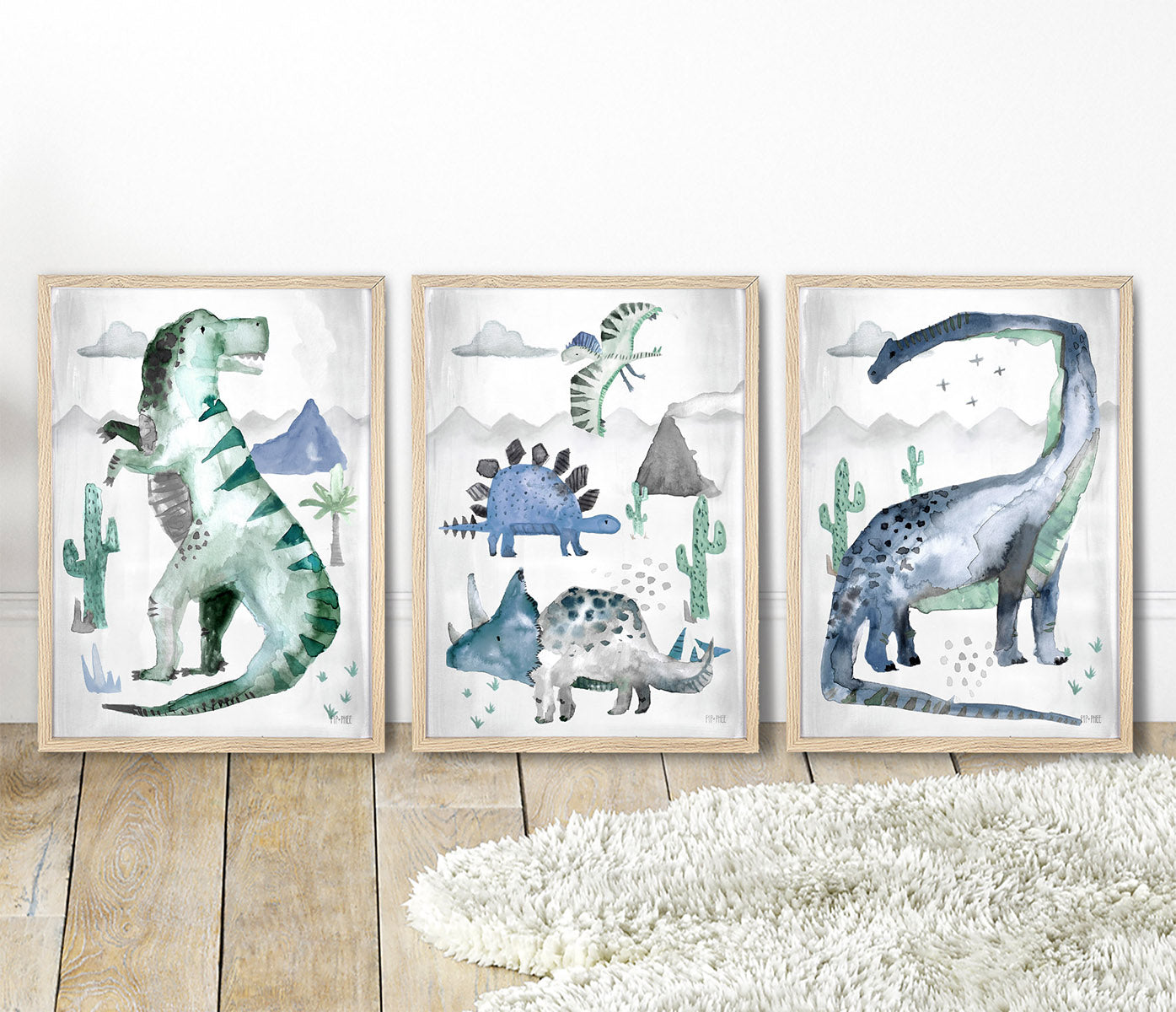Pip+Phee Dinosaur Mixed Watercolour Art Print