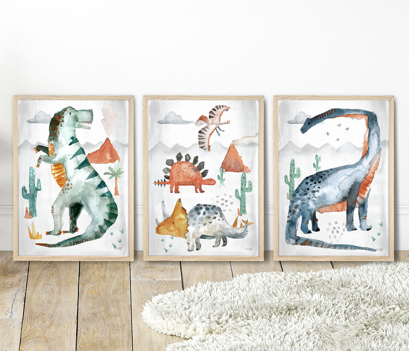 Pip+Phee Dinosaur Mixed Watercolour Art Print