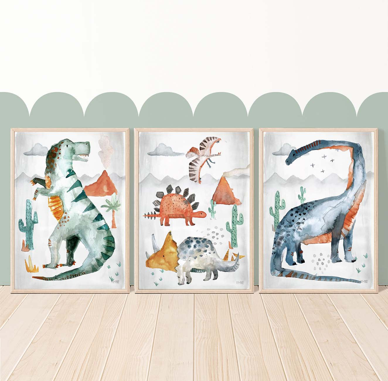 Pip+Phee Dinosaur Mixed Watercolour Art Print