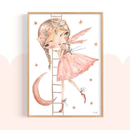 Pip+Phee Peach Princess Moon Ladder Art Print