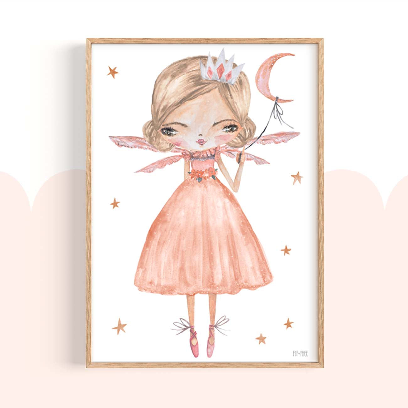 Pip+Phee Peach Princess Moon Balloon Art Print