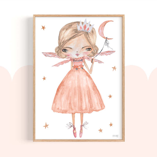 Pip+Phee Peach Princess Moon Balloon Art Print