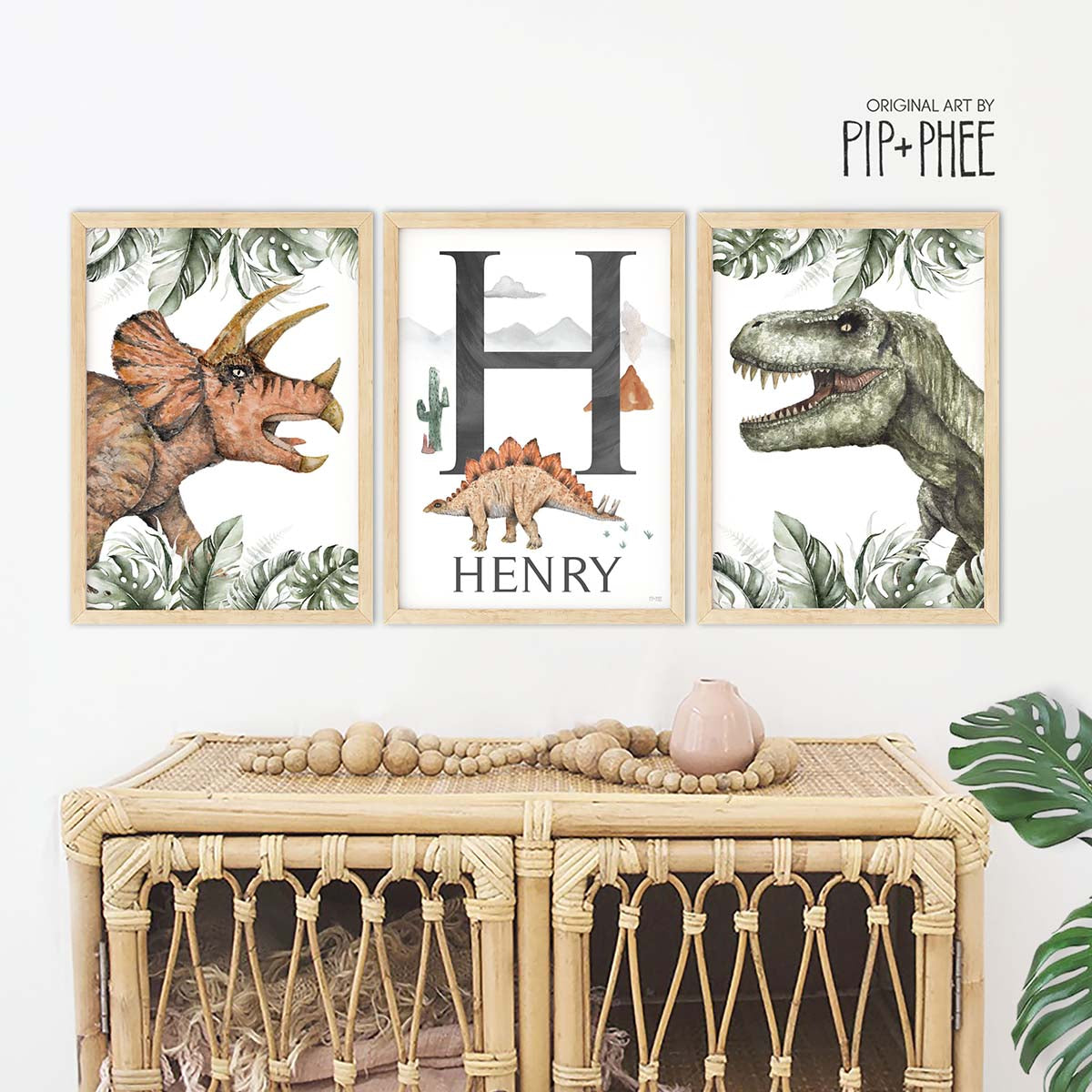 Pip+Phee JurassicTrex Jungle Leaves Art Print