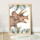 Pip+Phee Jurassic Triceratops Jungle Leaves Art Print