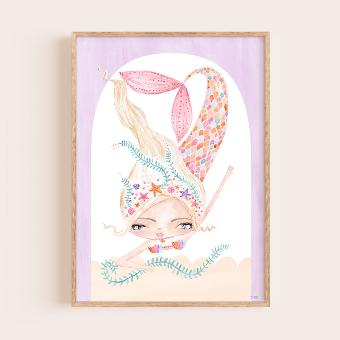 Pip+Phee Coral Mermaid Princess Art Print - Arch Background