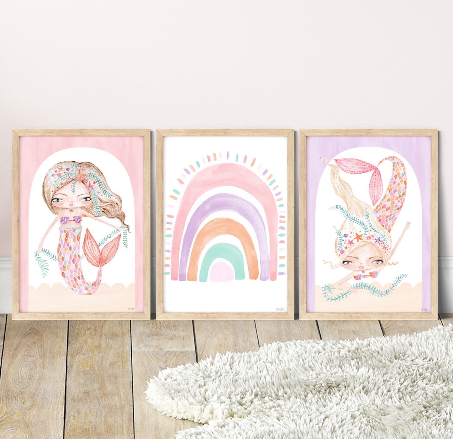 Pip+Phee Coral Mermaid Princess Art Print - Arch Background