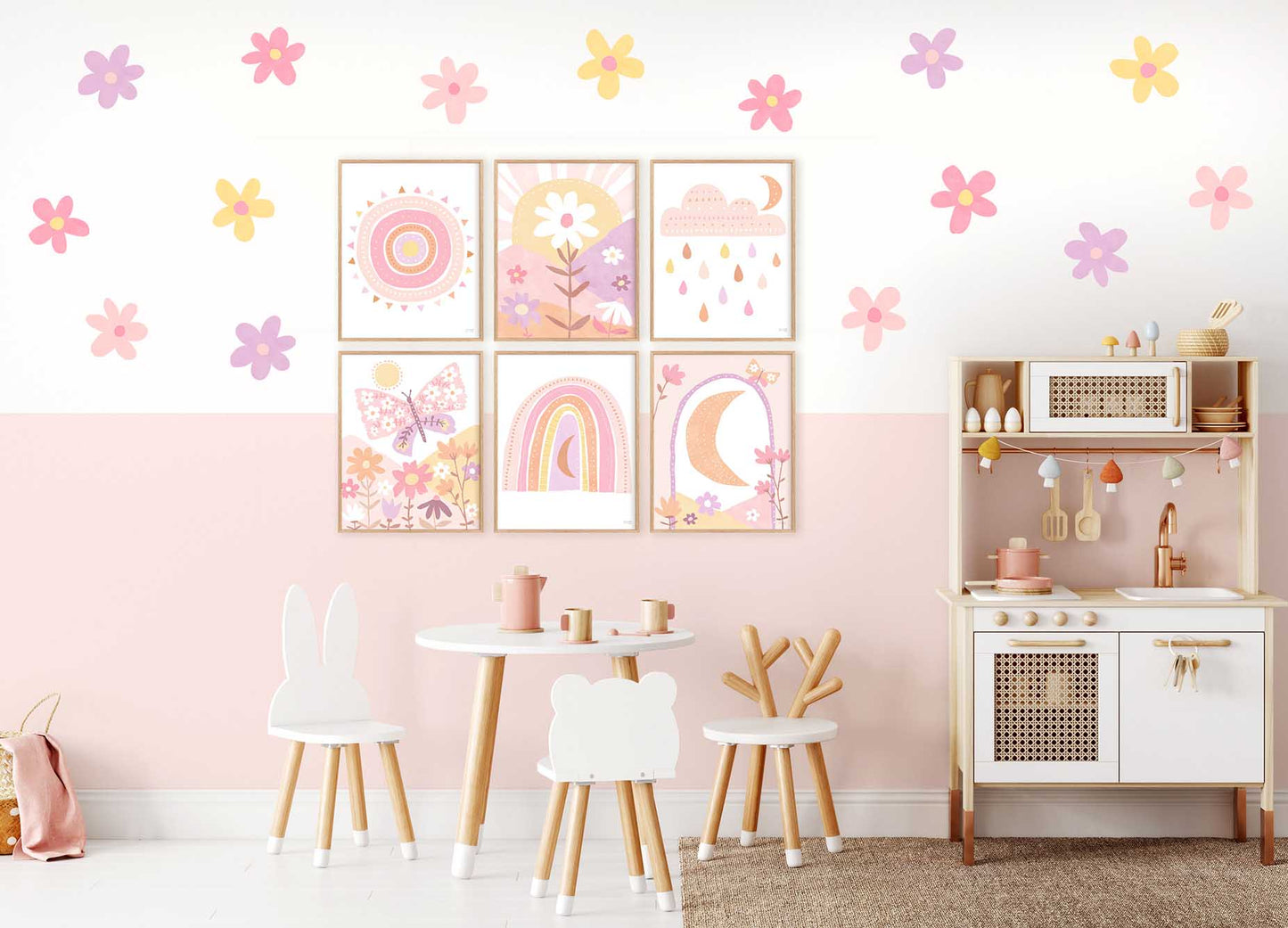 Pip+Phee Daisy Fabric Wall Decals - Medium Size - Pastel Colours