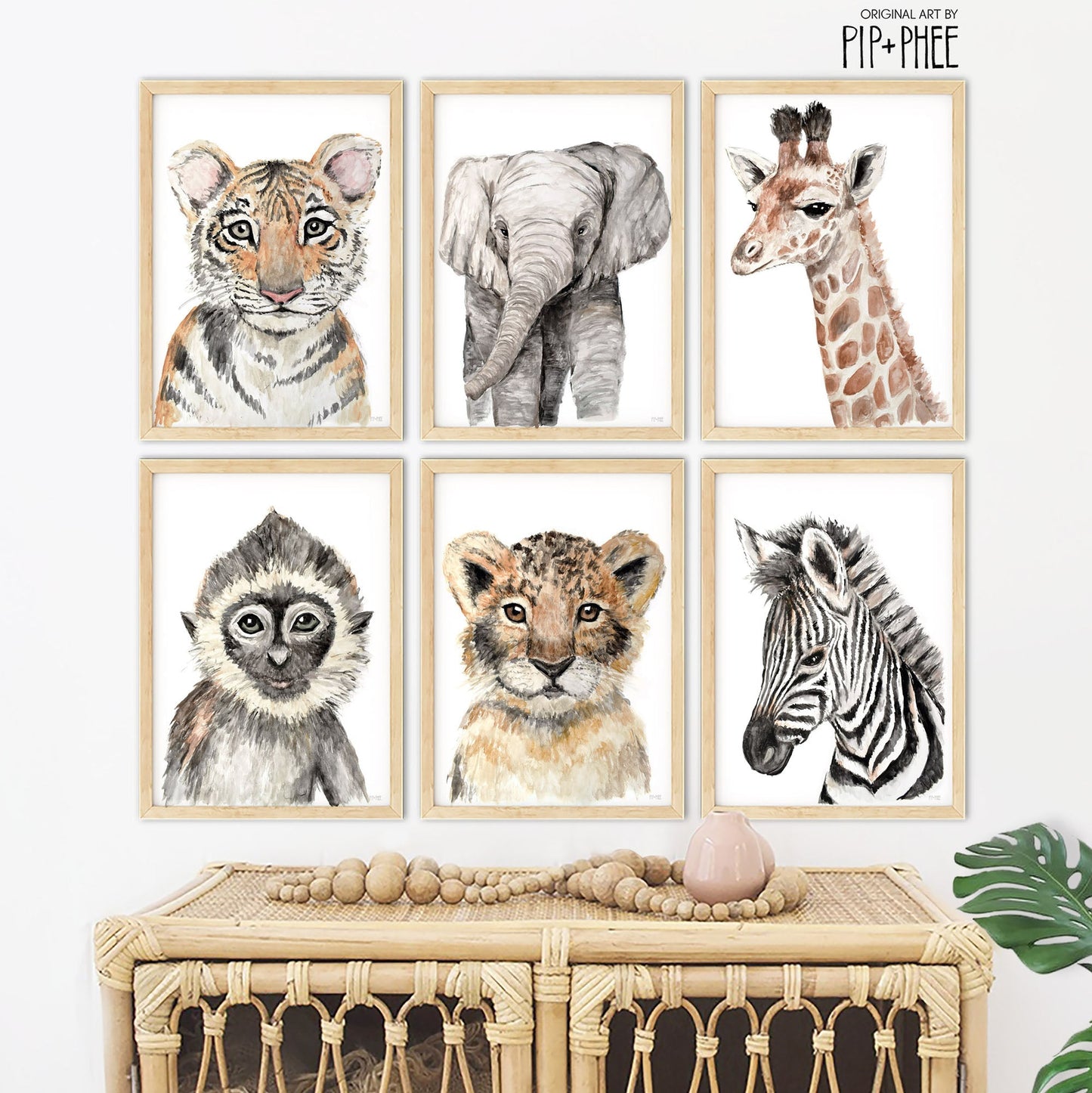 Pip+Phee Watercolour Jungle Elephant Art Print