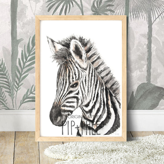 Pip+Phee Watercolour Jungle Zebra Art Print
