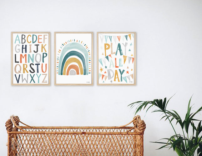 Pip+Phee Watercolour Block Alphabet Art Print - Teal & Rust