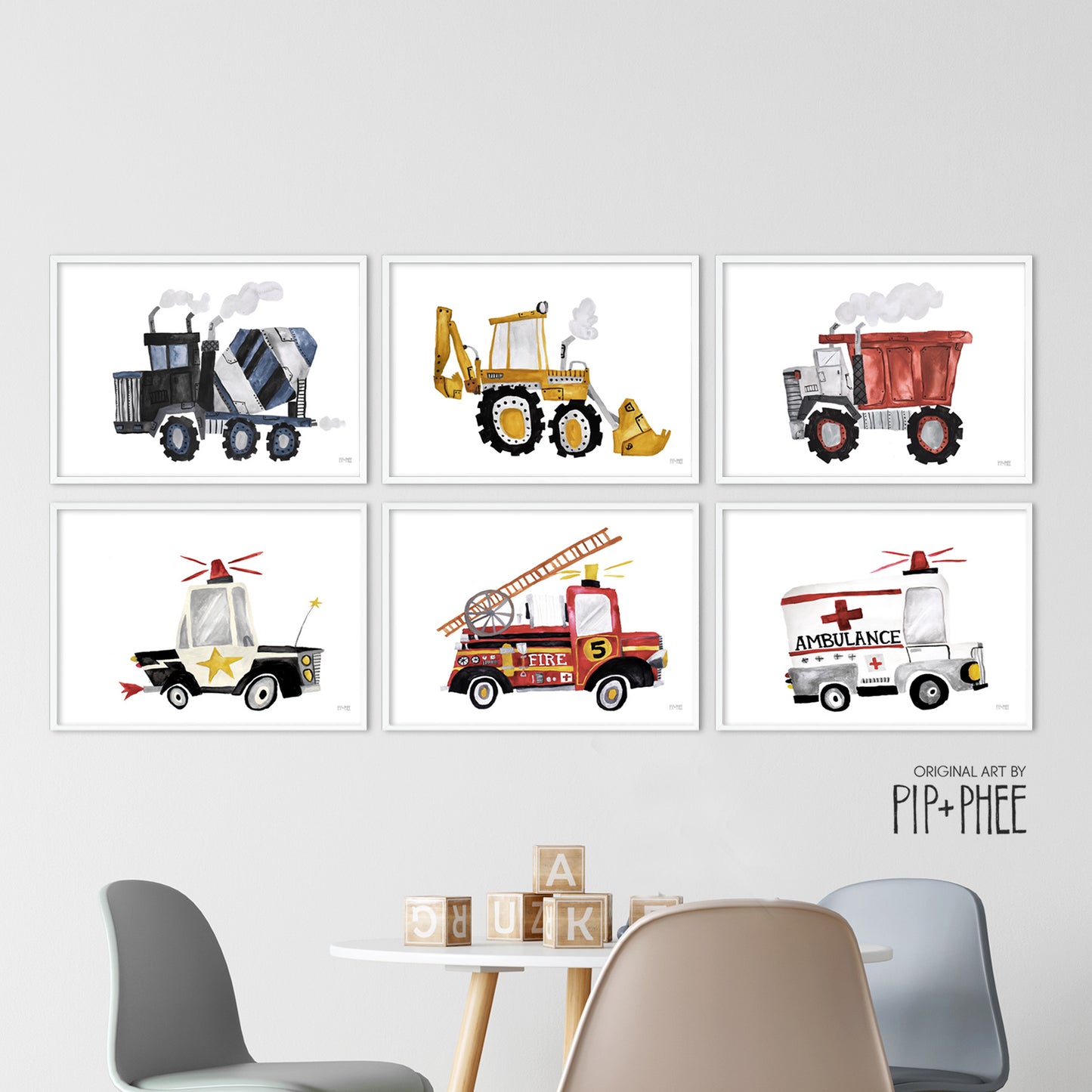 Pip+Phee Rust Construction Truck Art Print - Landscape