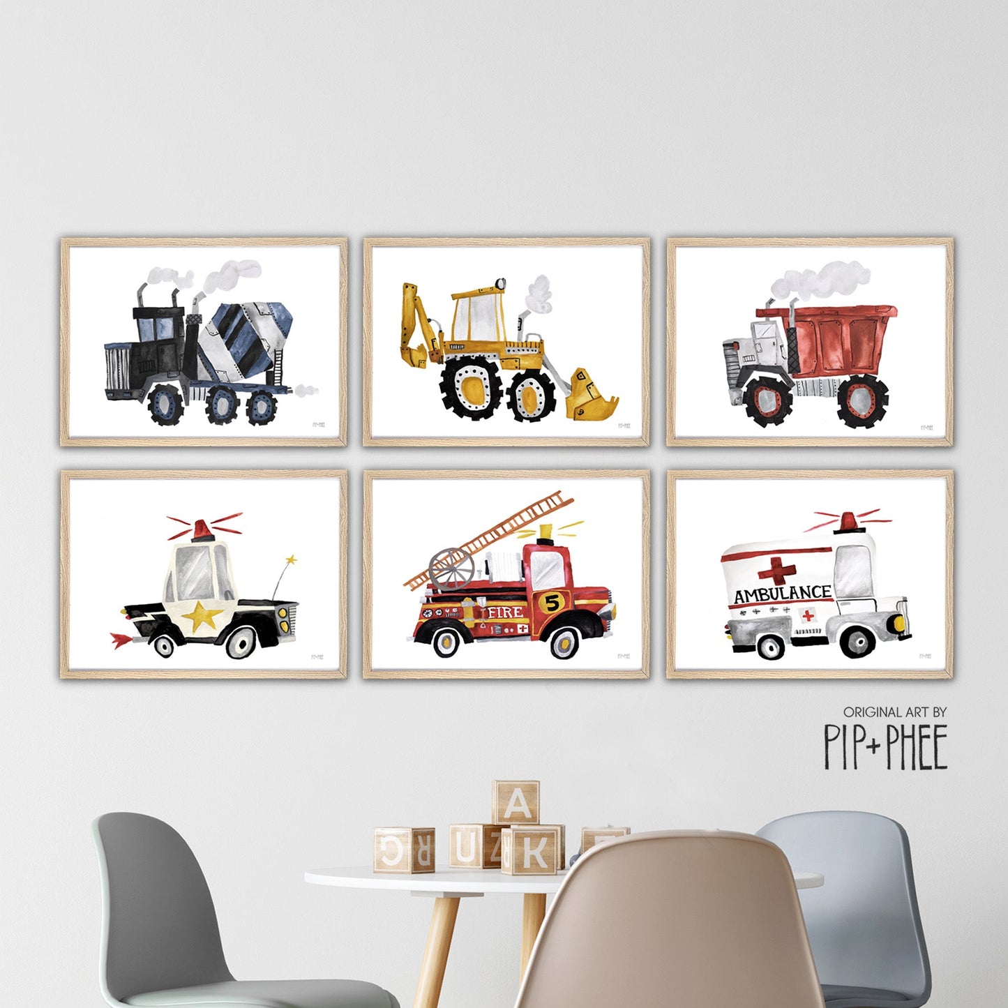 Pip+Phee Blue Construction Truck Art Print - Landscape