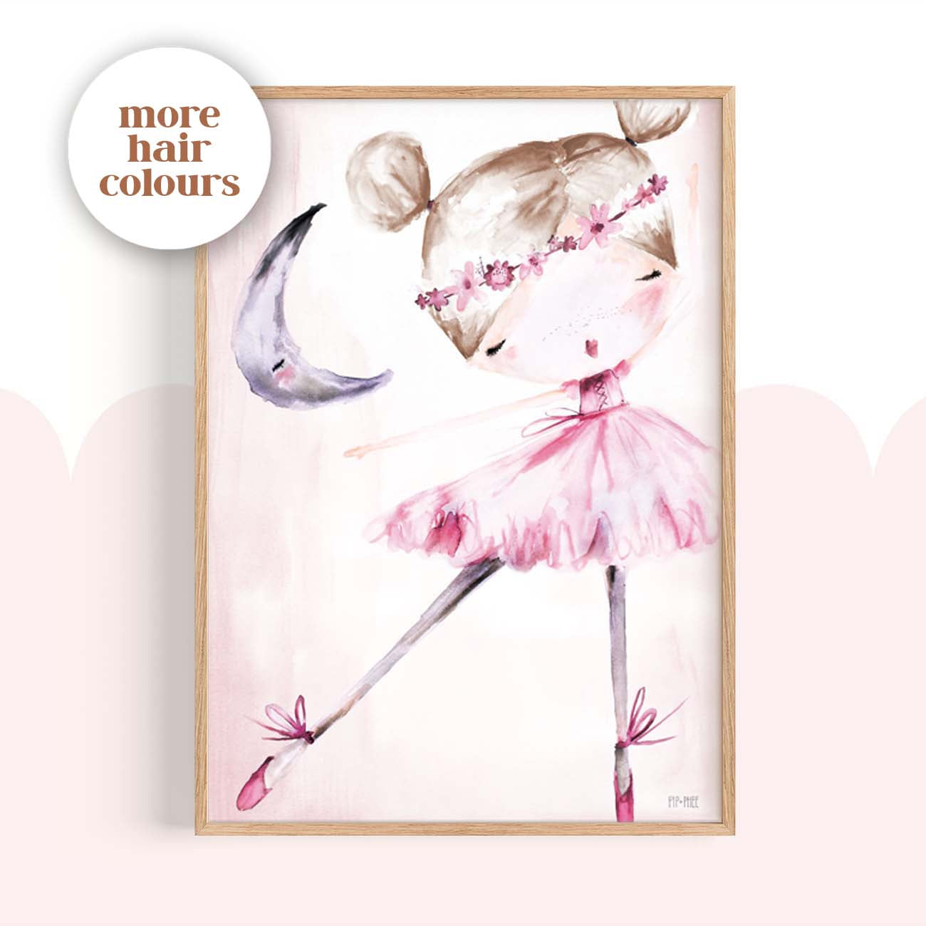 Pip+Phee Ballerina Art Print - Different Hair colours