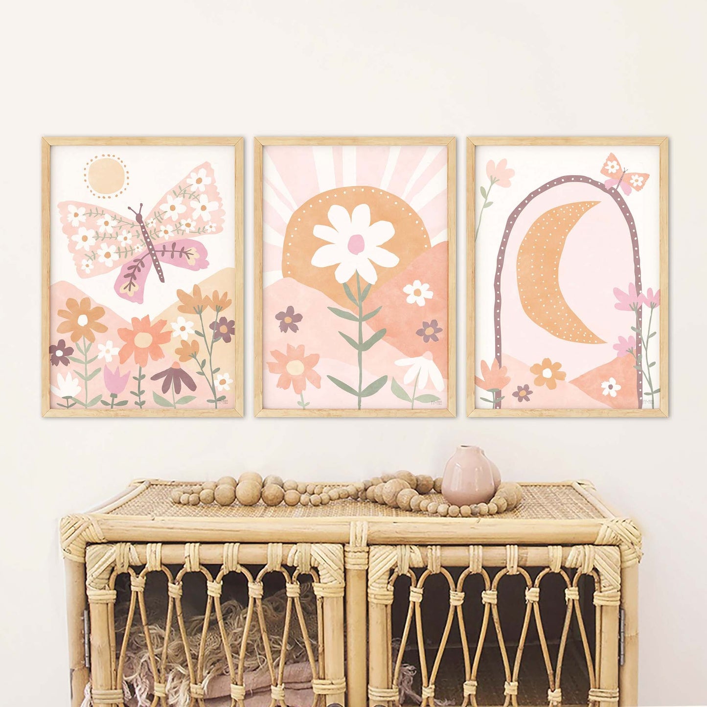 Pip+Phee Daisy Butterfly Art Print - Dusty Peach