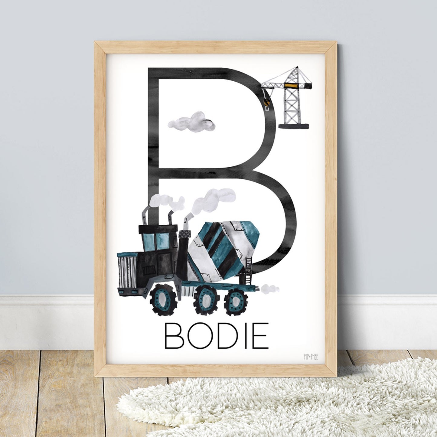 Pip+Phee Personalised Construction Truck Art Print - Different trucks to choose from