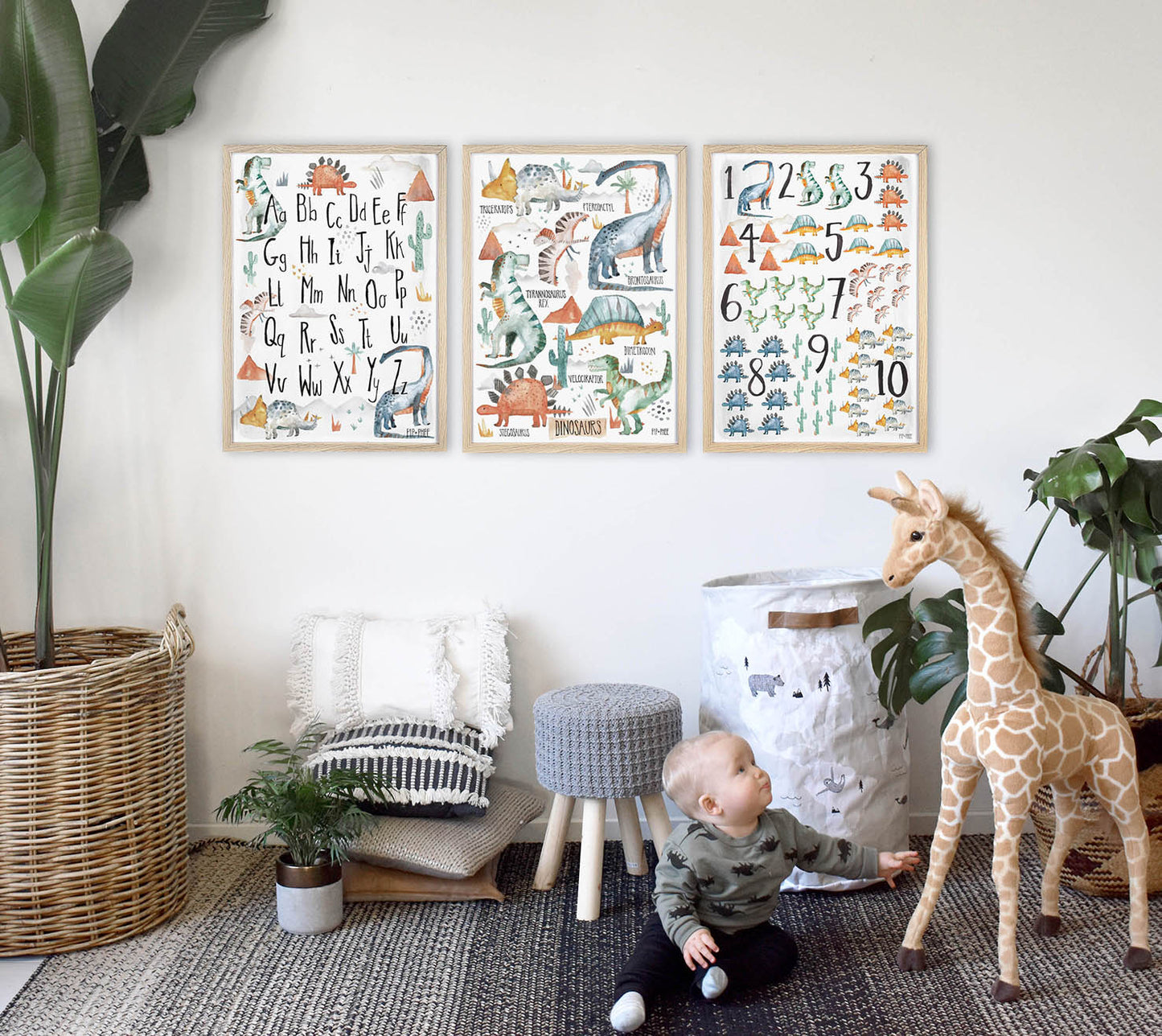 Pip+Phee Dinosaur Chart Watercolour Art Print