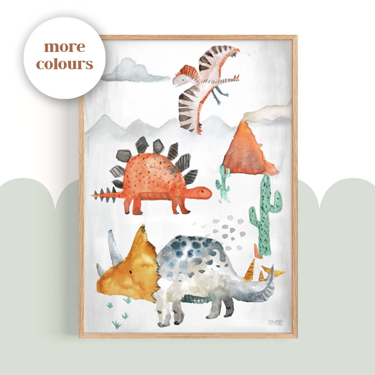Pip+Phee Dinosaur Mixed Watercolour Art Print