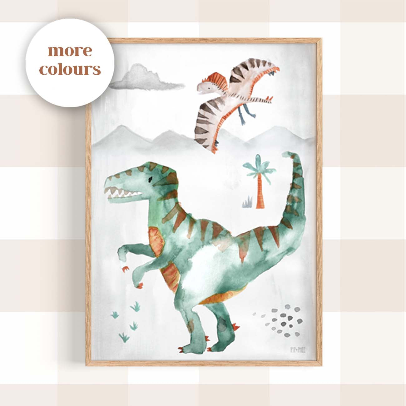 Pip+Phee Dinosaur Raptor Watercolour Art Print