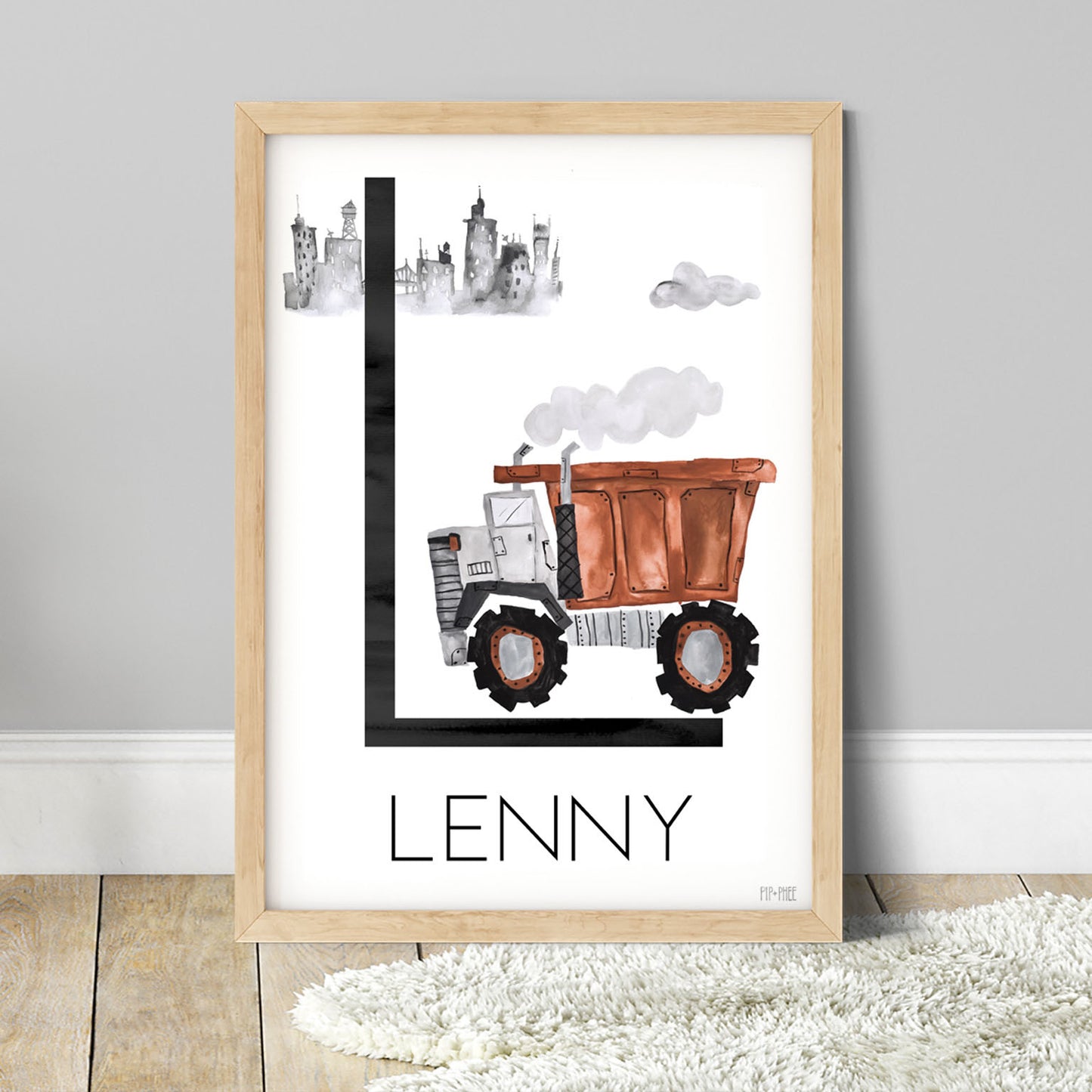 Pip+Phee Personalised Construction Truck Art Print - Different trucks to choose from