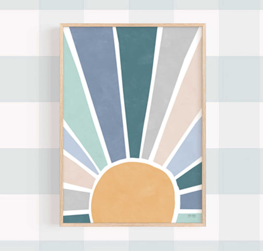 Pip+Phee Sunny Days Sunburst Art Print - Dusty Blue