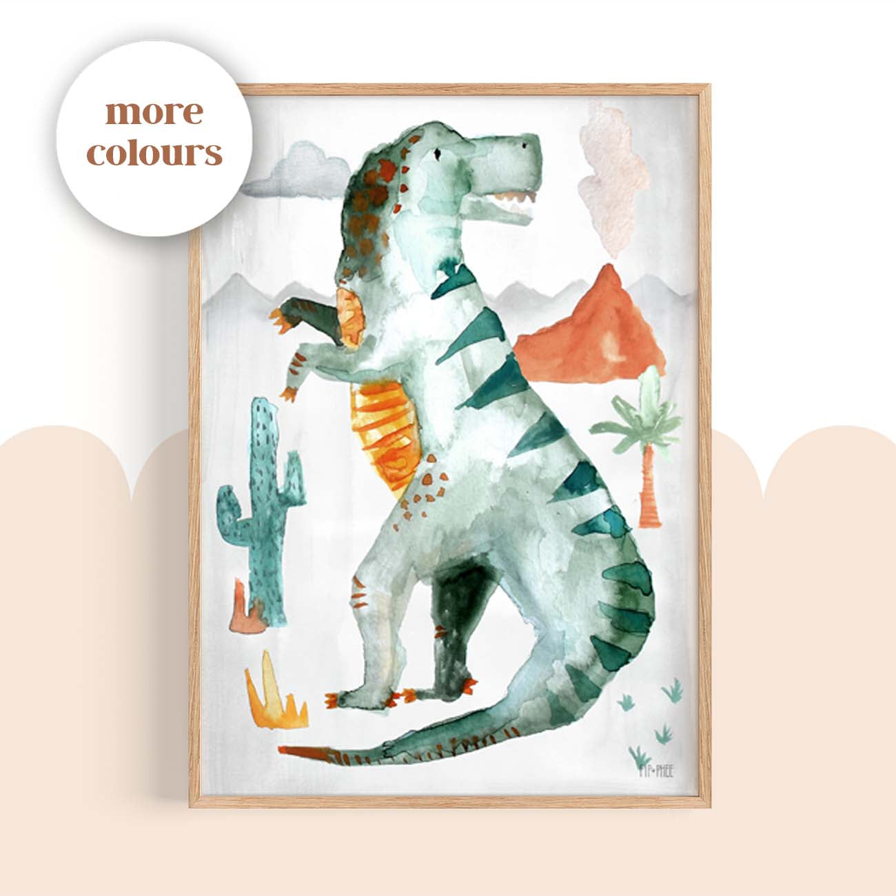 Pip+Phee Dinosaur Trex Watercolour Art Print